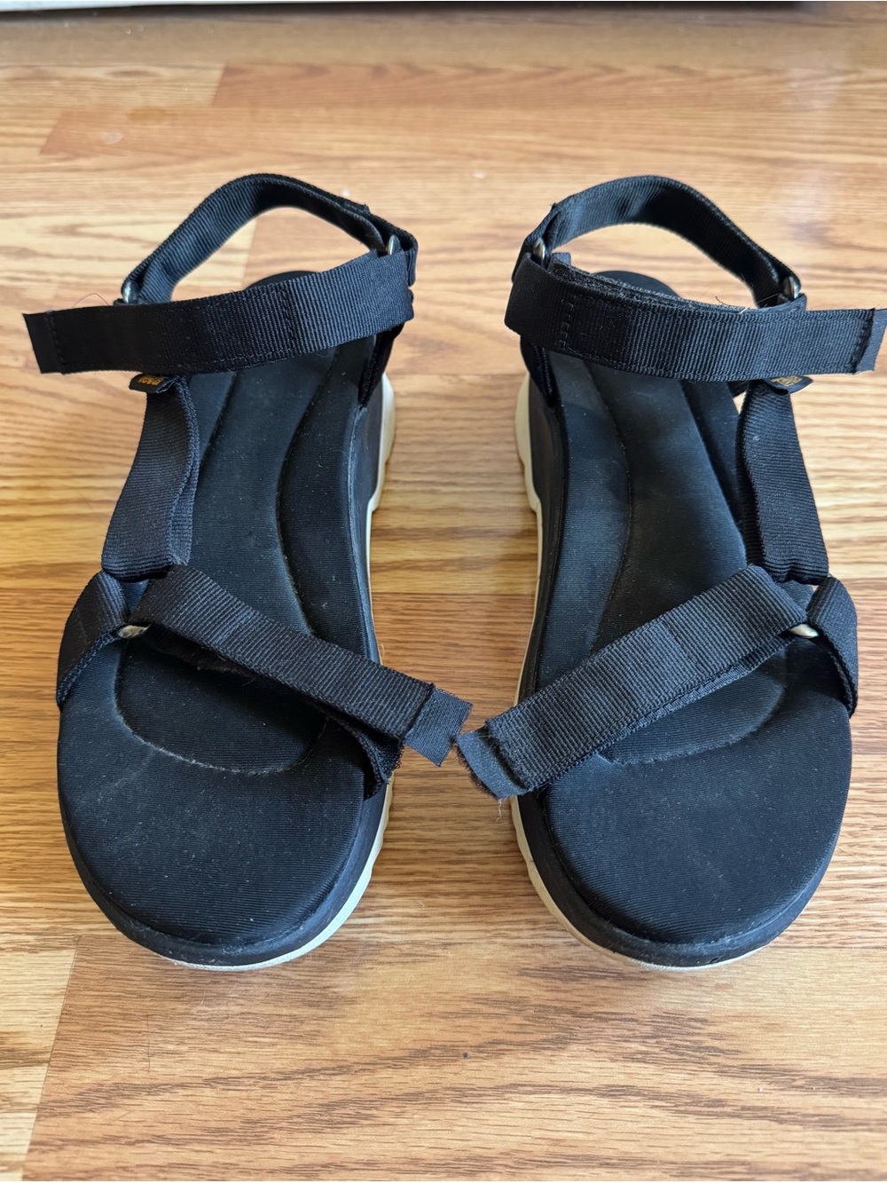 Teva Black Strap Sandals with White Sole Sz 10